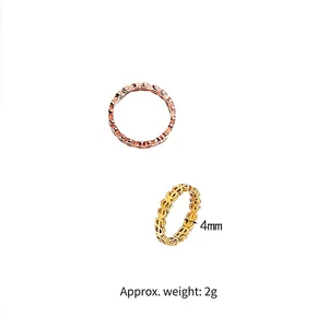 Detailed shot of hollow money sign titanium rings with 4mm width and 2g weight specs