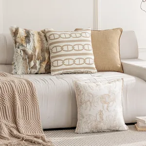 Assorted light French style sofa pillow covers with textured and printed patterns