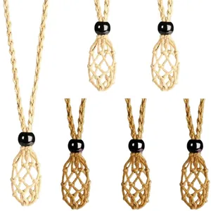 Handmade adjustable woven crystal stone holder necklace for men and women with black bead