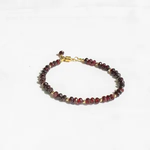 Bohemian style natural dark red stone beaded bracelet with gold magnetic clasp