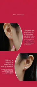 Primer plano de pendientes de moissanita brillante en plata S925 en modelo