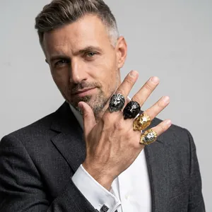 Men's Punk Rock Lion Head Ring Stainless Steel Titanium Steel Biker Animal Finger Ring Gold Black Silver Jewelry
