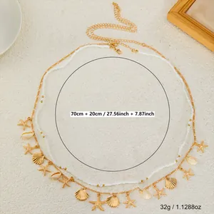 Detailansicht der Boho Strand Taillenkette mit Seestern Muschel Anhängern, 70+20cm