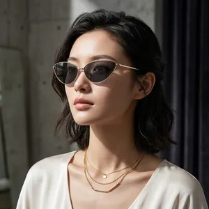 Cat Eye Sunglasses Metal Frame UV400 Protection Small Triangle Eyewear Punk Hip Hop Street Style For Women Men