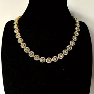 Set Collana e Bracciale con Ciondolo Floreale Traforato Hip Hop Placcato Oro Argento Lega Strass Maglia Cubana