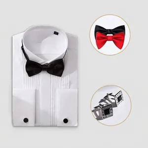 Ensemble de chemise de smoking blanche cintrée avec nœud papillon et boutons de manchette