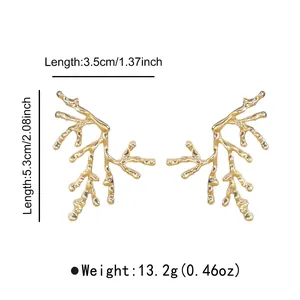 Gold coral branch earrings with 5.3cm length and 13.2g weight specifications.