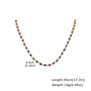 Detail view of the evil eye necklace featuring 45cm length and 14g weight measurements.