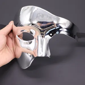 Detail of shiny silver metallic Phantom of the Opera half-face mask for party