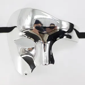 Silver metallic half-face phantom mask for masquerade parties and Halloween events