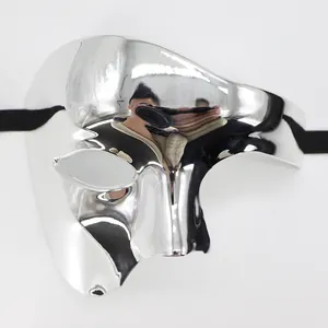 Metallic silver mirror finish Phantom of the Opera half face mask for masquerade parties