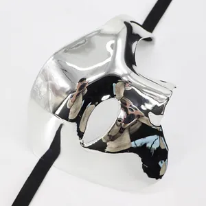 Metallic silver Phantom of the Opera half-face mask for Halloween and masquerade parties