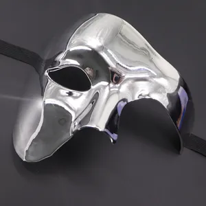 Glossy silver phantom of the opera half face mask for halloween masquerade parties