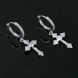 Orecchini a Cerchio a Croce in Lega con Strass in Stile Europeo Americano per Uomo Donna Orecchini Pendenti Religiosi con Intarsio in Cristallo Lucido