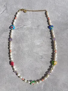 Collier de perles fait main avec perles en verre millefiori colorées style dopamine