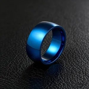 8mm polished blue stainless steel wedding band ring for men and women unisex style