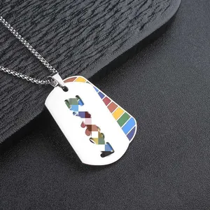 Men's stainless steel rainbow dog tag necklace with personalized cutout letter pendant