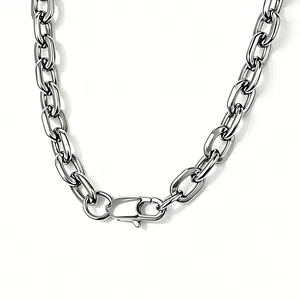 Durable polished stainless steel oval link chain necklace in silver finish for men