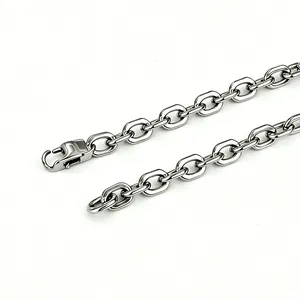 Durable silver stainless steel interlocking oval link chain bracelet for men