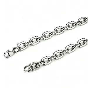 Silver-tone titanium steel interlocking link chain for men with lobster clasp