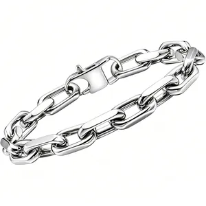 Polished silver stainless steel chunky link chain bracelet for men fashion jewelry
