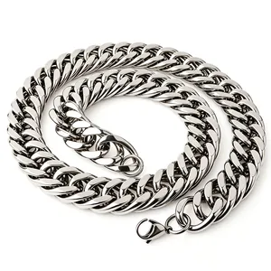 Heavy men's stainless steel curb link chain necklace with polished silver finish.