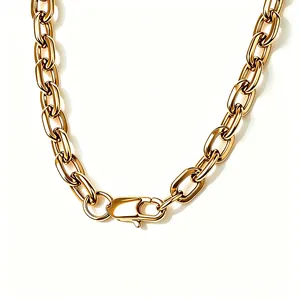 Chunky men's titanium steel interlocking link chain necklace in polished gold finish