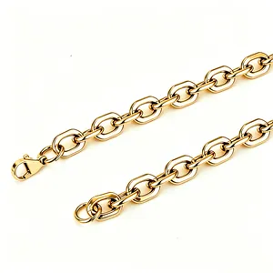 Stylish men's gold-plated titanium steel interlocking oval link chain bracelet accessory