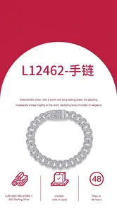 Detaillierte Ansicht eines luxuriösen Moissanit Cuban Link Armbands aus S925 Silber