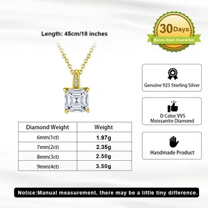 Detailed specification table for moissanite diamond weight and sterling silver necklace