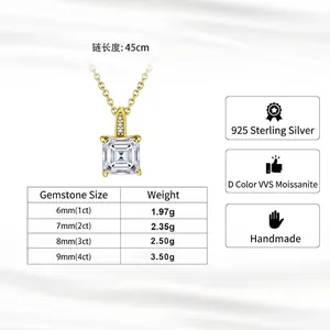 Detailed specification chart for S925 sterling silver moissanite pendant necklace