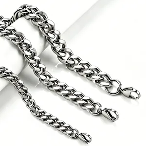 Collier à Maillons Cubains en Acier Inoxydable pour Hommes Femmes Hip Hop Streetwear Grosse Chaîne Poli Ton Argent Bijoux