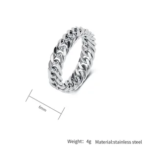 Detailansicht eines 6 mm breiten Edelstahl-Panzerkettenrings mit Materialangabe