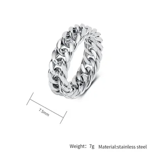Detailansicht des 7,5 mm breiten Panzerkettenrings aus Edelstahl für Damen und Herren