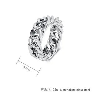Detailansicht eines 9,5 mm Edelstahl-Cuban-Link-Rings mit Gewichts- und Materialangaben
