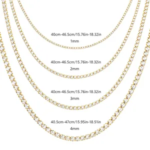 Collier tennis élégant plaqué or avec zircone en largeurs de 1 mm à 4 mm