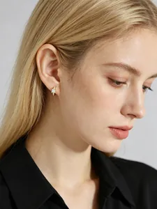Gedetailleerd beeld van elegante vergulde s925 zilveren oorringen met vierkant zirkonia