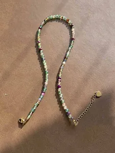 Bohemian colorful natural stone beaded necklace with gold heart pendant for women