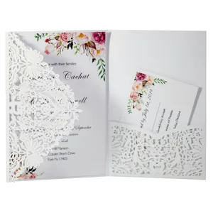 Lasergesneden Trouwuitnodigingen Florale Kant Kunstparelpapier Enveloppen RSVP-kaarten Romantische Bruiloft Viering Briefpapier