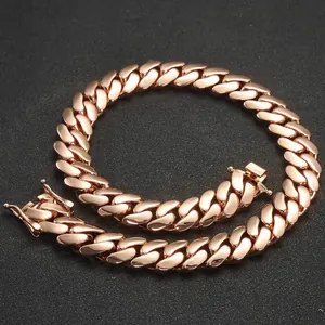 Rose gold Cuban link chain bracelet in polished finish for men's bold hip hop style accessory