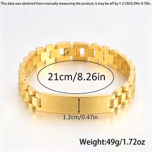 Mens gold stainless steel watch link bracelet with 21cm length and 1.2cm width dimensions
