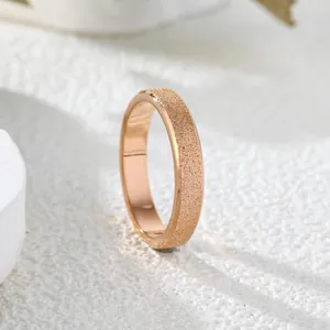 Detailed macro view of a rose gold frosted ring featuring a sandblasted finish texture