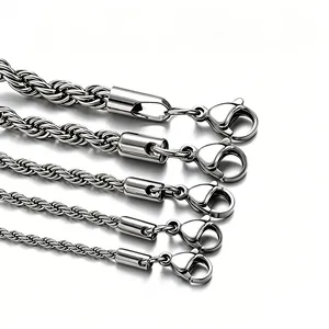 Collar de Cadena de Cuerda de Acero Inoxidable Minimalista Para Hombres Mujeres Hip Hop Trenzado Joyería de Cadena de Metal Pulido Regalo