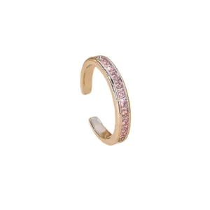 Minimalist gold adjustable ring with row of sparkling pink cubic zirconia stones