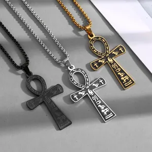 Ägyptische Ankh Kreuz Anhänger aus poliertem Edelstahl in den Farben Gold, Silber und Schwarz