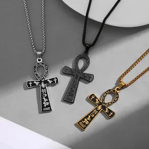 Retro-Edelstahl-Halsketten mit altägyptischem Ankh-Kreuz in Gold, Silber und Schwarz