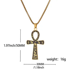 Altägyptische Ankh Kreuz Halskette aus goldenem Edelstahl mit Maßangaben