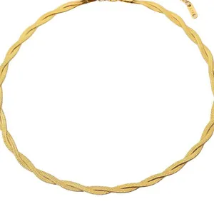 Collier Chaîne en Os de Serpent Tissée en Acier Inoxydable Plaqué Or 18K Minimaliste pour Femme Cadeau Bijoux