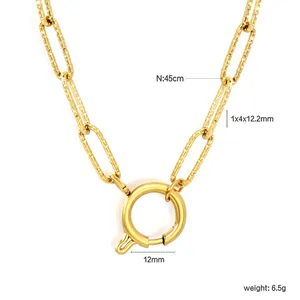 Variante de collier doré en acier inoxydable 18k, chaîne 45cm et fermoir à ressort