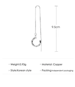 Detail of silver long chain ear cuff showing 9.5cm length and copper material spec